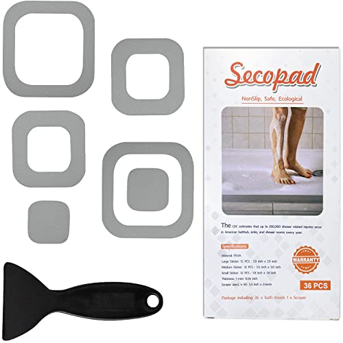 Image of Secopad Non-Slip Bathtub Stickers, 72 PCS Safety Bathroom Tubs Showers Treads Adhesive Decals Scraper (Grey)