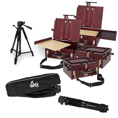 SoHo Urban Artist Pochade Box & Creative Mark Apex Camera Tripod, 4 Pack – Portable Adjustable Paint Easel and Storage Organizer for Plein Air Artists & Photographers