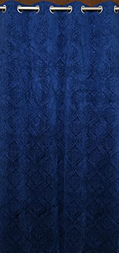 Image of Suede Velvet Embossed Room Darkening Door Curtain for Living Room, Bedroom, Hallway, 8 feet Long, Navy Blue, Set of 1
