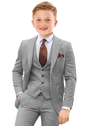 Boys Suit 4 Piece Slim Fit Kids Tuxedo Suit Formal Wedding Outfit Blazer Vest Pants Set with Tie