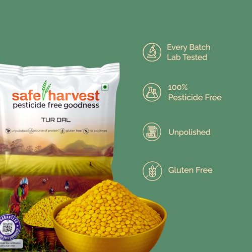 Image of Safe Harvest Unpolished Tur Dal /Arhar Dal | Pesticide-Free | Protein-Rich & Vegan | Natural & Chemical-Free | Sourced from Women Farmers | Tested for 231 Pesticides | 1 kg (Pack of 2)