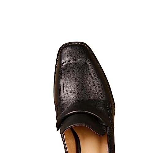 TinaCus Women's Genuine Leather Handmade Slip On Square Toe Mid Heel Retro Loafers Pumps Shoes2