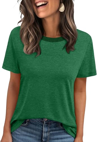 Jescakoo Summer Tops for Women Crewneck Tshirts Soft Tees Plain Shirts Short Sleeve S