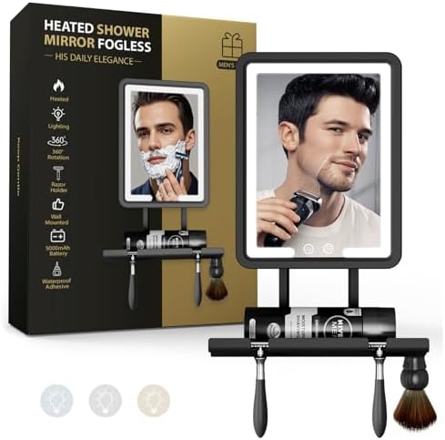 Quick Clear Shower Mirror Fogless for Shaving with Light - Electric Heated Shaving Mirror, No Water Needed, Rechargeable Anti Fog Bathroom Mirror, Dual Mount Installation, IPX4 Waterproof