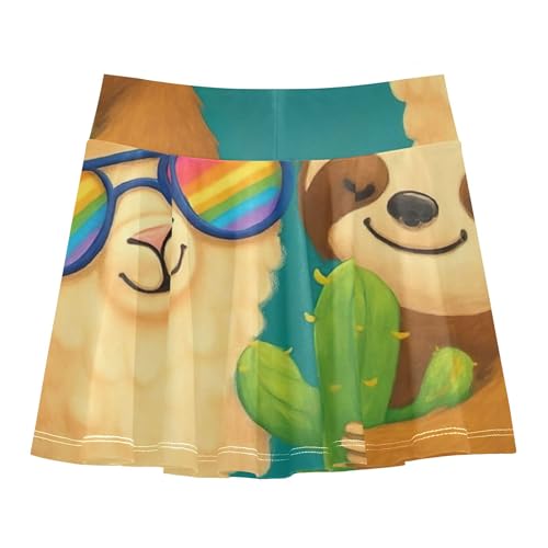 Joisal Girls Skorts Athletic Shorts Cute Cartoon Llama Sloth Tennis Skirts Toddler Navy Pleated Skort 3t2