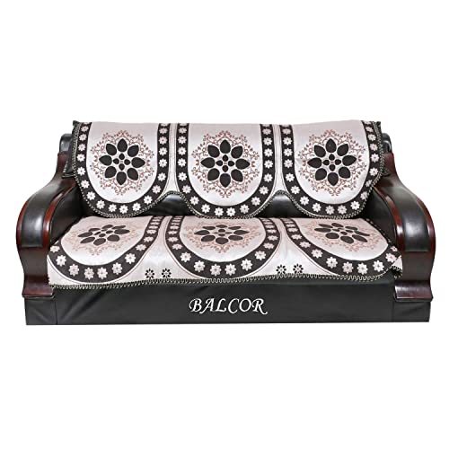 Image of Cotton 6 PCs Design DECAN Sofa Cover Set of 5 Seater(3+1+1)-Black