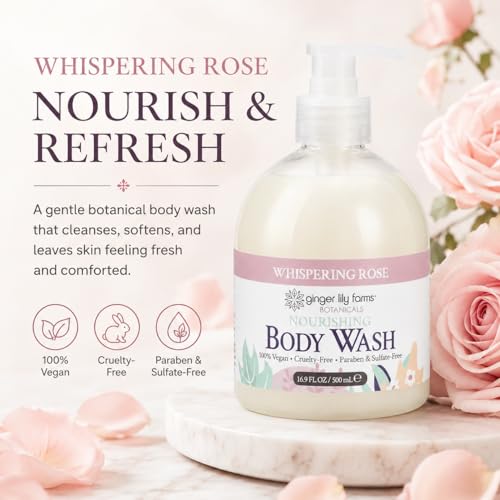 Image of Ginger Lily Farms Botanicals Body Wash, 16.9oz /6pk, Whispering Rose | 100% Vegan & Cruelty-Free | Nourishing Bath & Shower Gel for All Skin Types