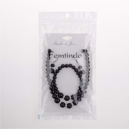 Faux Pearl Necklace Earring and Bracelet Black Costume Jewelry Set for Women4