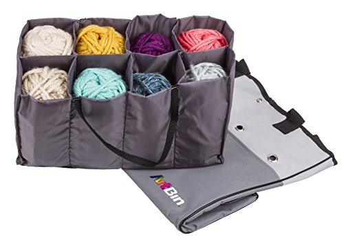 Image of ArtBin 6821AG Yarn Tote, Portable Knitting & Crochet Storage Bag with Lift-Out Yarn Organizer, [1] Poly Canvas Tote Bag, Gray & Black