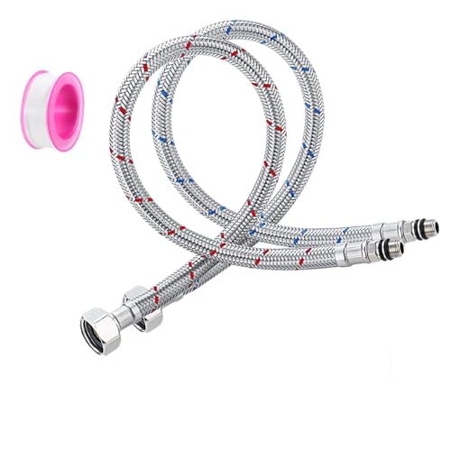 2 Stück Wasserhahn Schlauch G3/8 x M10 Anschlussschlauch Armatur Verlängerung 80cm Flexschlauch Verlängerung Panzerschlauch mit Dichtungsband Wasserhahn Anschlussschlauch 3/8 Zoll für Mischbatterie