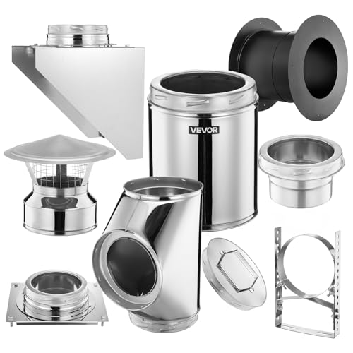 VEVOR Through The Wall Kit for 6-Inch Chimney Pipe, 304 Stainless Steel External Through Wall Chimney Kit with Cone-Top Rain Cap,Adjustable Mounting Bracket,Base Support for Outdoor Roof,Silver