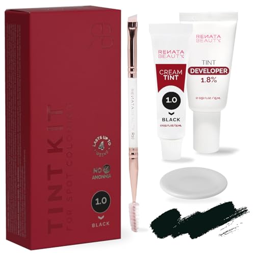RB RENATA BEAUTY Tint Kit – Cream Hair Dye Kit with Developer and Application Brush for Spot Coloring - Covers Gray Hairs, Smudge-Proof, Long-Lasting Up to 4 Weeks, 20 Applications [Black]