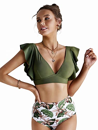 Vanansa Badeanzug Damen Rüschen Zweiteilig Bademode für Frauen Hoher...