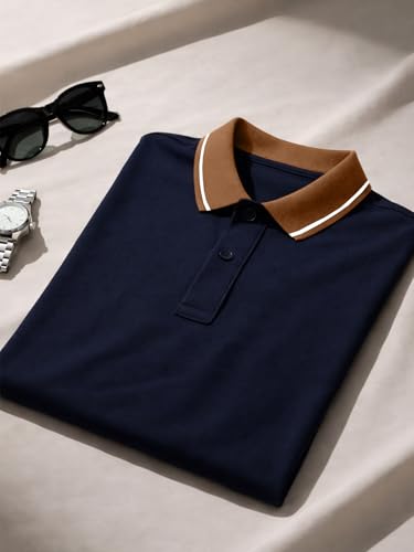 Image of Veirdo Pure Cotton Half Sleeves Regular Fit Plain Solid Classic Polo Colored Collar T-Shirt for Men (Colors: Olive, Black & White)
