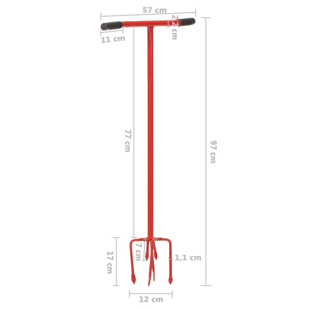 Gartenkralle aus Stahl rot mit ergonomischem PE-Griff, Bodenkralle für Bodenbearbeitung, Lockern, Umgraben, Rasenpflege, Gemüse- und Blumenbeete, langlebiges Gartenwerkzeug, 97 cm