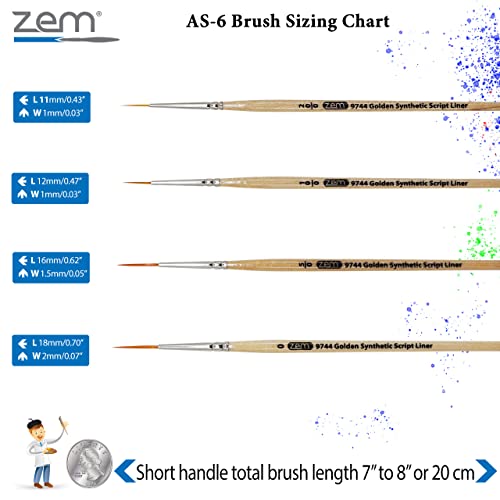 Zem Brush Golden Synthetic Long Script Liners Artist Paint Brushes Sizes 20/0, 10/0, 5/0, 0 #TOP1