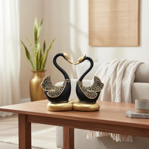 Image of Romantic Swan Couple | Desicts Lifelong Love | Ceramic Centerpiece Home Decor | Valentines,Wedding, Anniversary, Birthday Gift