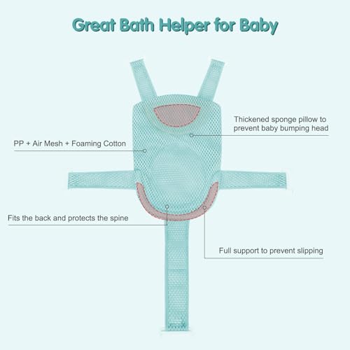 Image of Colorlife Baby Bath Seat Support Net Infant Bathing Seat Support Mat, Adjustable Comfortable Non-Slip Five-Pointed Baby Shower Net Bathtub Sit Up Mesh for Newborn 0-12 Months-Green(No Bathtub)