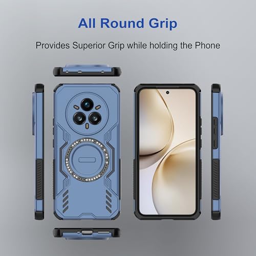 Image of amazon basics Back Case Cover for Realme 14 Pro Plus 5G | MagSafe Case with Built-in Metal Ring | Supports MagSafe Charger, Wallet & Car Mount | Shockproof Hybrid PC + TPU | Blue