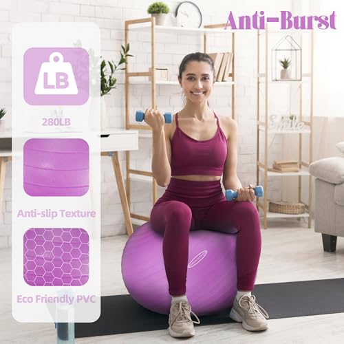 BalanceFrom Anti-Burst Slip Resistant Exercise Ball - 26-inch, 2000-Pound Capacity, Purple by Fitvids - Image 4