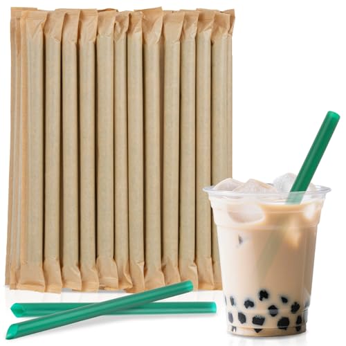 Sukh Individually Wrapped Straws - Green Plastic Straws Disposable Plastic Drinking Long Individually Paper Wrapped for Home Use Bubble Tea Milkshake Drinks 25 Pcs (12 mm)