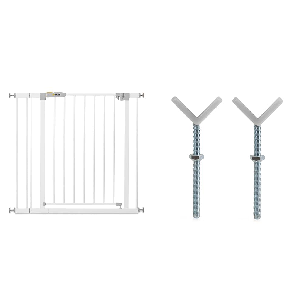Hauck Puerta de Seguridad para Escalera/Puerta Open N Stop KD con extensión de 9 cm & Y-Spindle Tornillo Y Adaptador para Barandillas Redondas, Compatible con Barrera Seguridad Niñ
