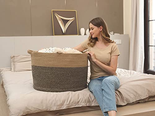 Image of ALBY Newyork'Woven Laundry Hamper, Toy Storage Bin, for Blankets Clothes Toys Pillows in Living Room, Baby Nursery, Jute /Black Mix (8'' x 8'' x 4'' Small, Mix Black Brown)