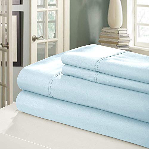 500 Thread Count Twin Baby Blue 100% Cotton Sheets & Pillowcase Set,3 Pc Extra Long Staple Combed Cotton Bedding,Fits Mattress 15'' Deep Pockets,Premium Soft Silky Sateen Weave,Oeko Tex Certified #TOP1