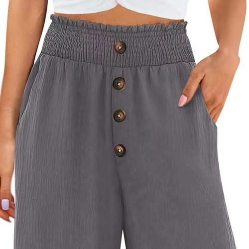Palazzo Pants for Women Cotton Linen High Waist Wide Leg Pant Button Side Slit Trousers Casual Pants with Pockets 20252
