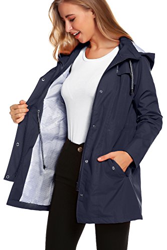 ZHENWEI Womens Lightweight Hooded Waterproof Active Outdoor Rain Jacket S-XXL (M, Navy Blue)