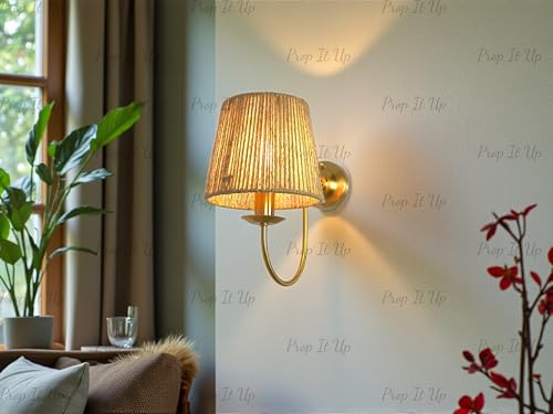 Image of Prop It Up Wall Sconce Light with Recycled Material Shade, Golden Antique Finish, E27 Base, Vintage Style, Indoor Lighting for Living Room, Bedroom, Hallway, 36 cm Height, Bulb Not Included