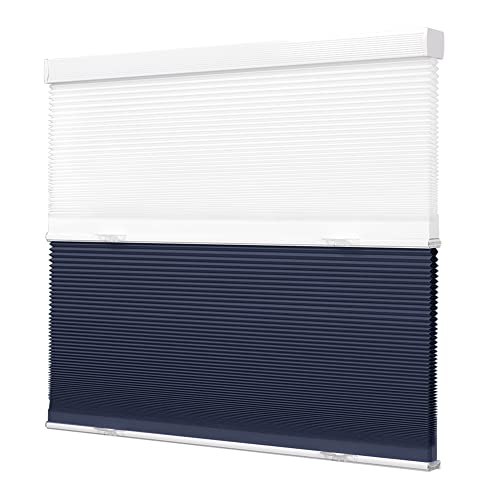 Day Night Cellular Shades Cordless Boolegon Blackout/Light Filtering 2 Shades In 1 Honeycomb Blinds Top Down Bottom Up Custom Cut To Size Cellular Blinds For Windows, Custom Size, Dark Blue #TOP14