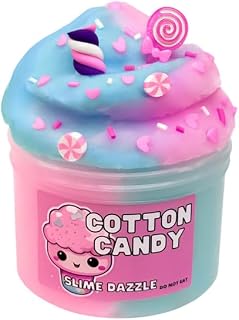 Cotton Candy Cloud Slime 8 oz – Pink & Blue Drizzly with Cotton Candy Scent – Includes Candy & Gummy Bear Charms + Sprinkles – Beginner Non-Sticky Sensory Toy Made in USA