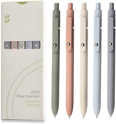 UIXJODO Gel Pens, 5 Pcs 0.5mm Black Ink Pens Fine Point Smooth Writing Pens, High-End Series Retractable Pens for Journaling Note Taking, Cute Office School Supplies Gifts for Women Men (Morandi) - View 3
