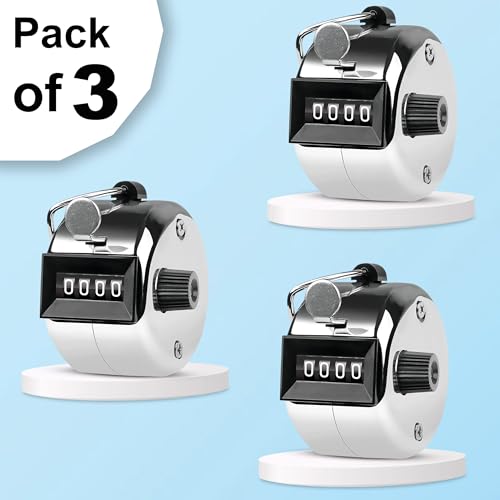 Image of GLUN Tally Counter, 4-Digit Metal Hand Finger Counter for Counting, Knitting, Coaching Golf, Lap, Fishing (Pack of 3)