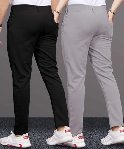Image of Men's Slim Fit Lycra Formal Trousers Combo | Stretchable Smart Casual Pants for Office Wear | Mid-Rise Flat Front Stylish Chinos