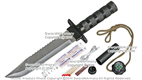 Etrading 14" Fixed Blade Military Serrated Complete Survival Knife W/Kit & Sheath #TOP3