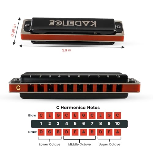 Image of Kadence PB10 Jamming Series 10-Hole Diatonic Harmonica (Mouth Organ) | C Major | ABS Comb with Brass Reed Plates & Stainless Steel Coverplates | Includes Hard Case & Learning Course | Black