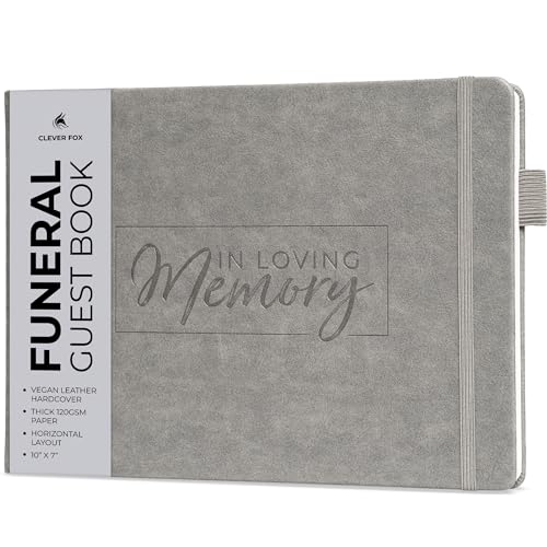 Image of Clever Fox Funeral Guest Book for Memorial Service w /Address, Gray