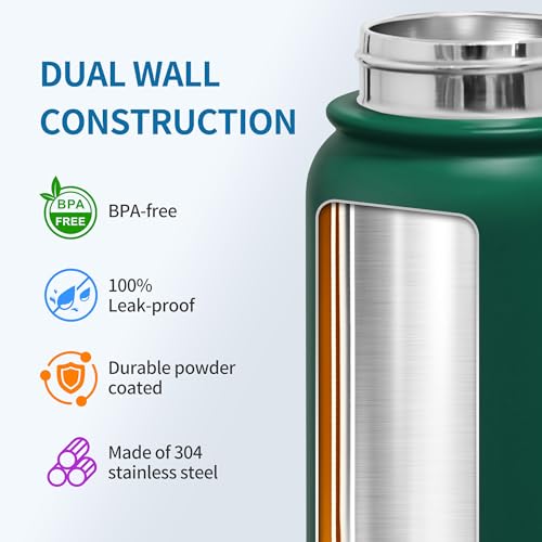 Image of GOPPUS Insulated Water Bottle 20oz Stainless Steel BPA-Free Sports Bottle Ideal for School and Travel Silicone Spout Lid Prevents Leaks, Sweat, and Dust (army green)