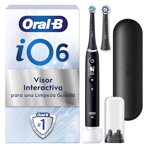 Oral-B iO 6N Cepillo de Dientes Eléctrico Negro Con Mango Recargable, 2 Cabezales y 1 Estuche de Viaje, 5 Modos De Cepillado Con Blanqueamiento Dental, Sensor De Presión, Diseñado por Braun
