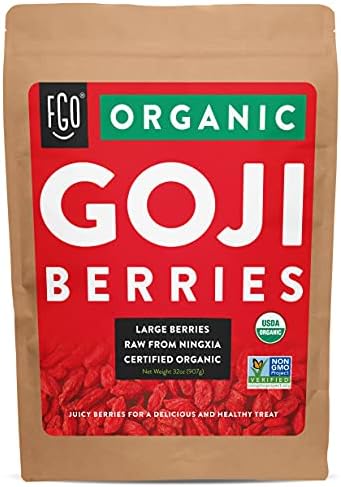 Organic Goji Berries | Large & Chewy | Every Batch Lab-Tested | 32oz Resealable Kraft Bag | 100% Raw From Ningxia | by FGO