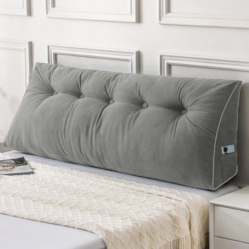 Sasttie Almohada de cabecera matrimonial, almohada de cuña para sentarse en la cama, cojín triangular para leer con soporte de espalda - Cuenta con funda extraíble lavable, color gris claro