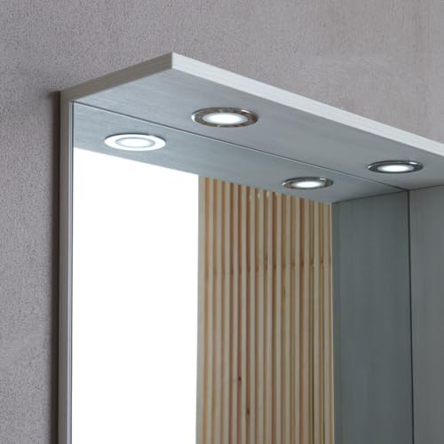 Kiamami Valentina - Mobile Bagno A Terra 85 Cm | Lavabo In Ceramica | Specchio Con Pensile E Faretti A Led | 3 Ante | Lavabo | Completo Moderno, Quercia Bianco, 85 Cm, Legno - 6