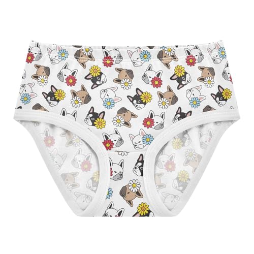 Little Girl Underwear Toddler Panties Kids Undies French Bulldog Flowers Soft Cotton Briefs 2T-8Y