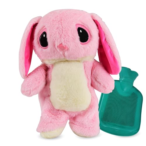Image of Fun4you Cute Bunny Hot Water Bottle 30cm (Pink) | Period Cramps Relief Soft Stuffed Plush Teddy Bear Cover | Reusable Warm Bag for Back, Neck & Abdominal Comfort