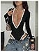 Milumia Women's Sexy Deep V Neck Bodysuit Contrast Binding Long Sleeve Party Club Shirt Tops Black Medium