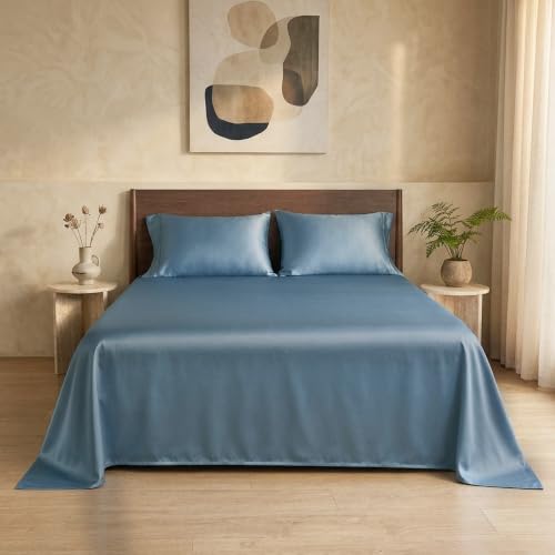 Image of HOMEMONDE 100% Bamboo King Size Flat Bedsheet with 2 Pillow Covers | 300 TC Luxury Cooling Bed Sheet | Ultra Soft, Breathable & Moisture Wicking | (Bahamas Blue, 108x108 Inches)
