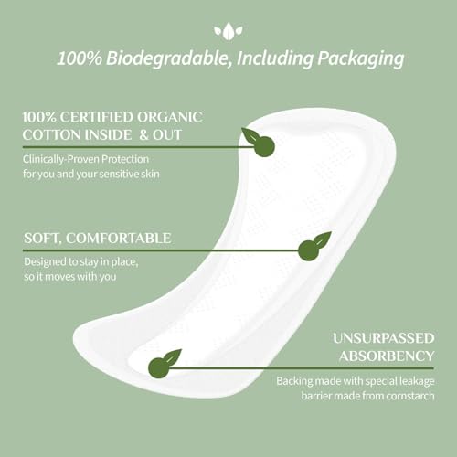 Image of Organyc 100% Certified Organic Cotton Inside and Out 2 in 1 Panty Liners for Women Fits Thong or Regular Underwear, Light Flow, 20 Count, 6 Packs (6)