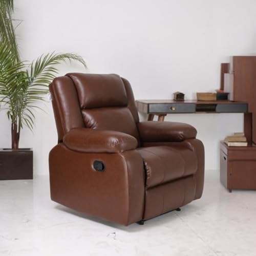 Image of Solis Royale 1 Seater Recliner Sofa Chair | Classy Calm Manual Rocking & Revolving Leatherette Fabric Recliner Lounge for Relaxing | Comfortable Cushioned | Living Room, Bedroom, Home, Office